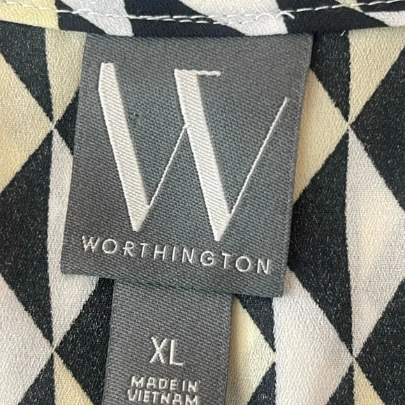 Worthington women’s size xl short sleeve geometric black white print career top - Picture 5 of 9